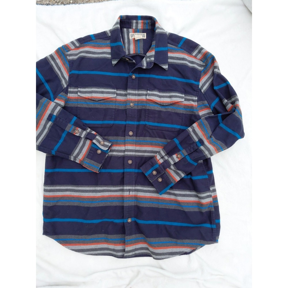 Duluth Trading Mens Lg Burlyweight Chamois Long Sleeve Pattern Shirt Blue Aztec